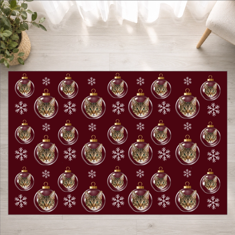 Merry & Bright Baubles Personalized Cat Washable Rug