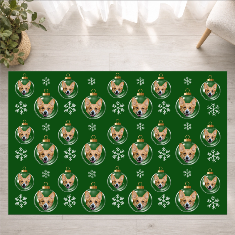 Merry & Bright Baubles Personalized Dog Washable Rug