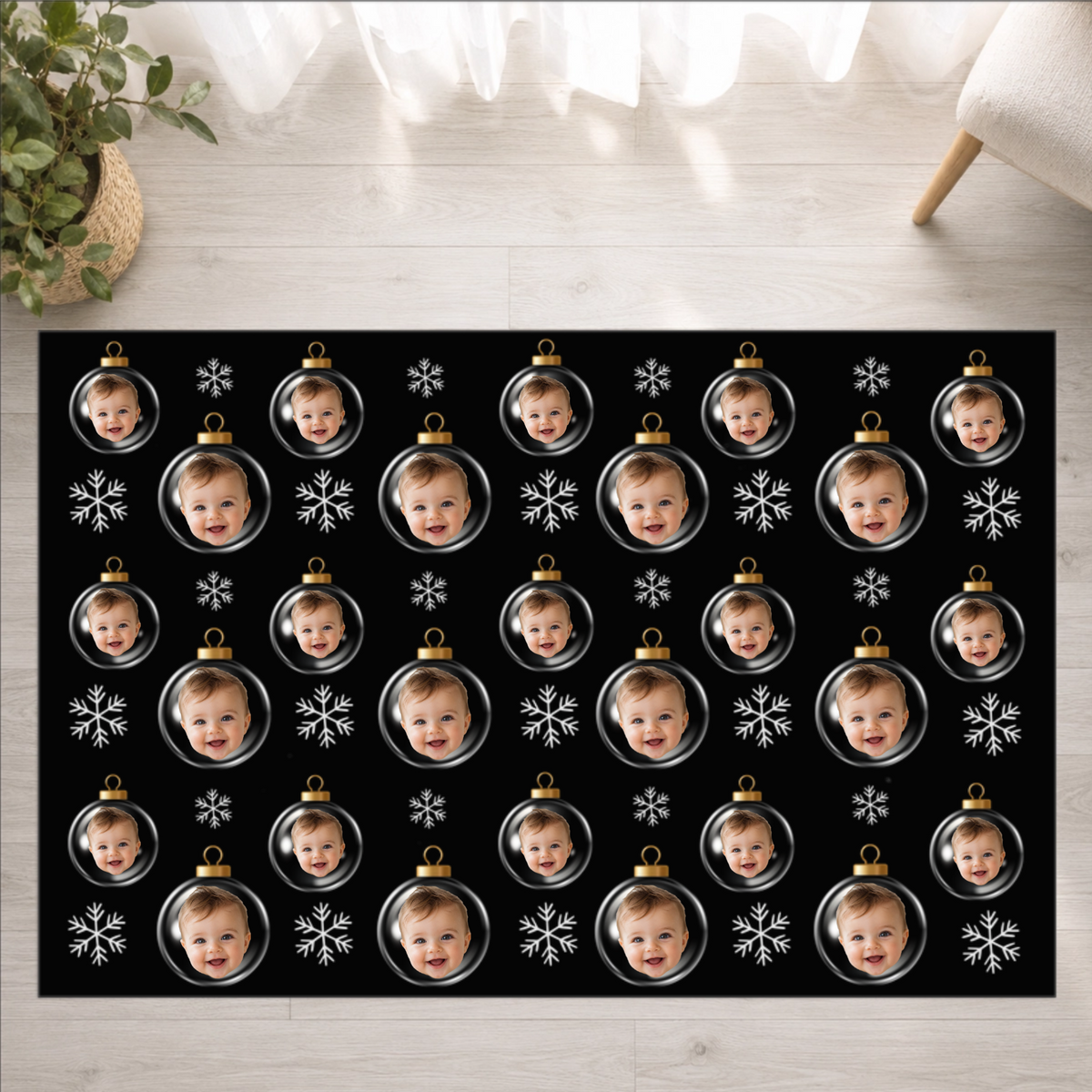 Merry & Bright Baubles Personalized Kids Washable Rug