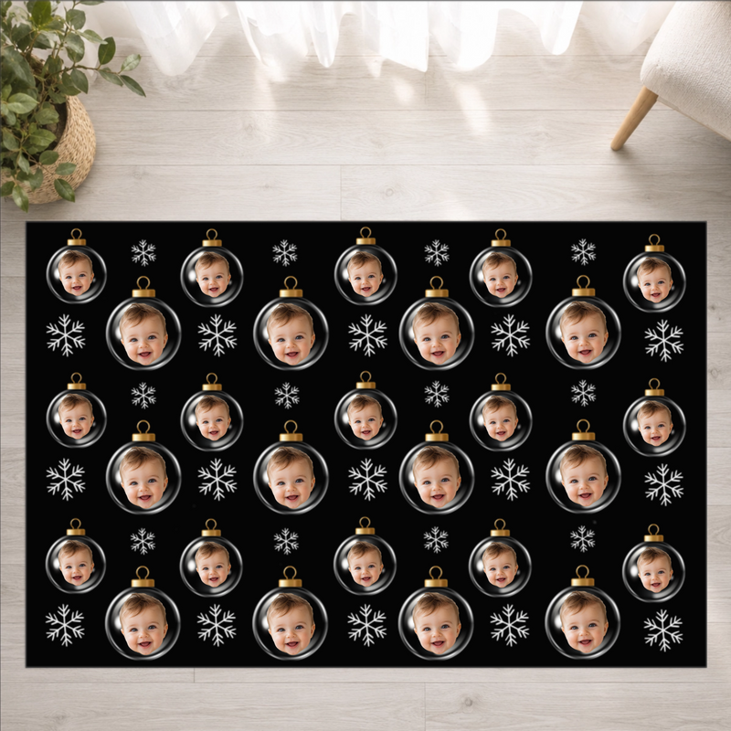 Merry & Bright Baubles Personalized Kids Washable Rug