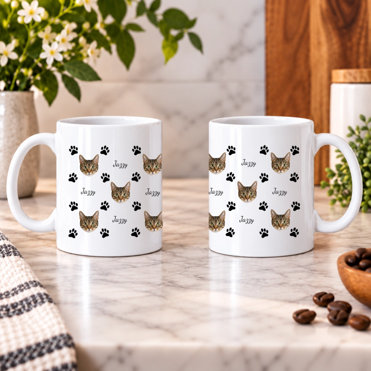 Pawfectly Yours Cat Paw Print Personalized White Ceramic Mug
