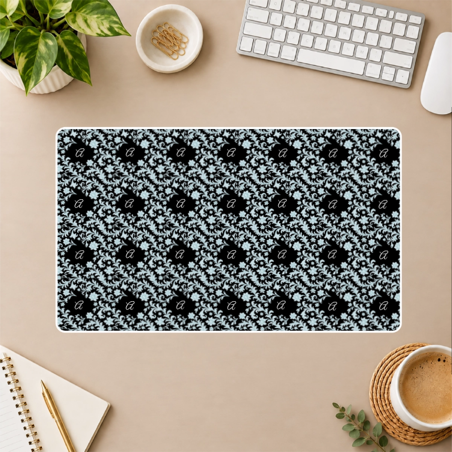 Monogram Azure Baroque Personalized White Stitched Desk Mat