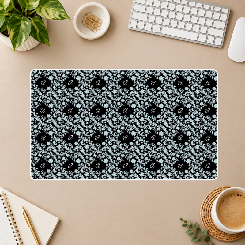 Monogram Azure Baroque Personalized White Stitched Desk Mat