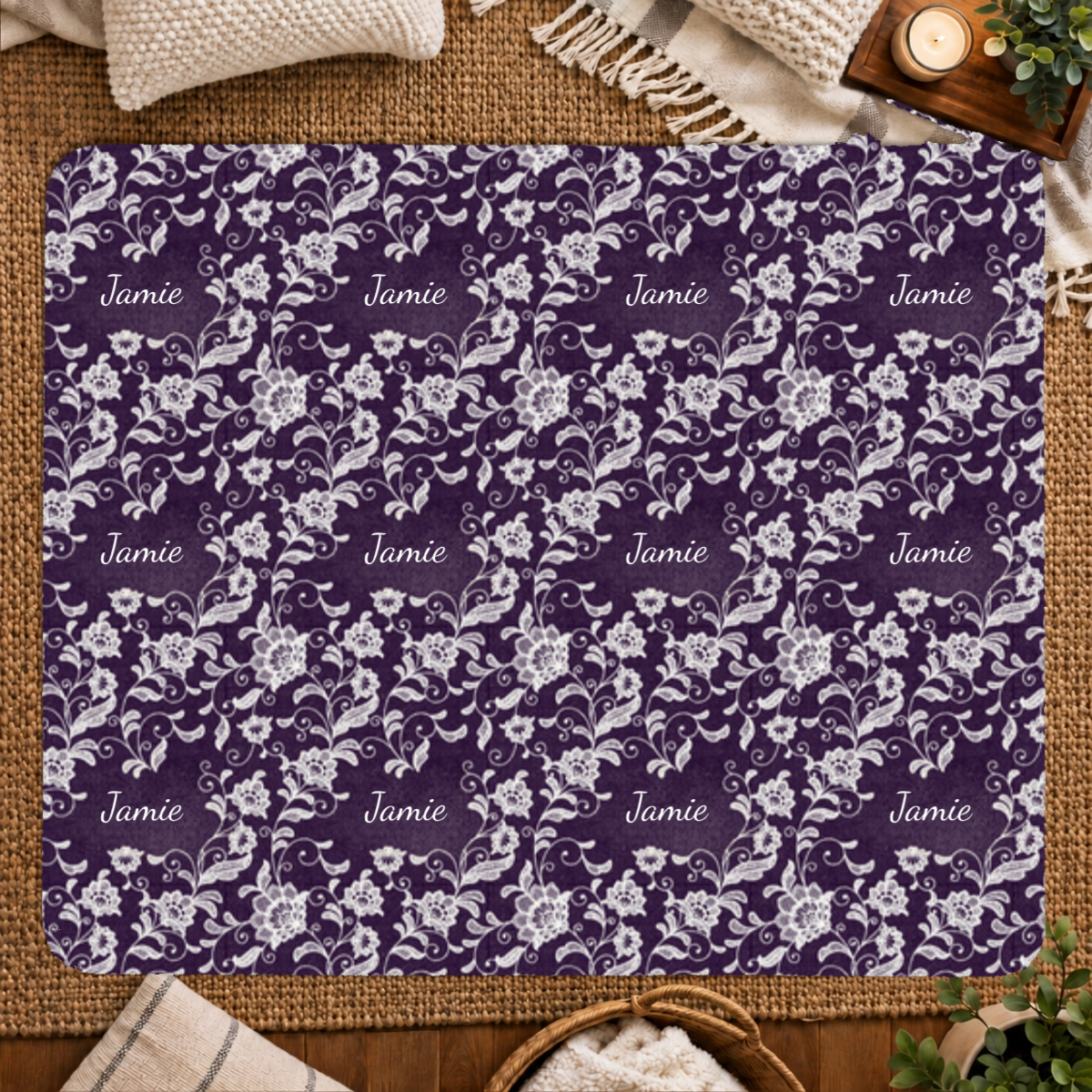 Ivory Lace Personalized 50x60 Sherpa Blanket