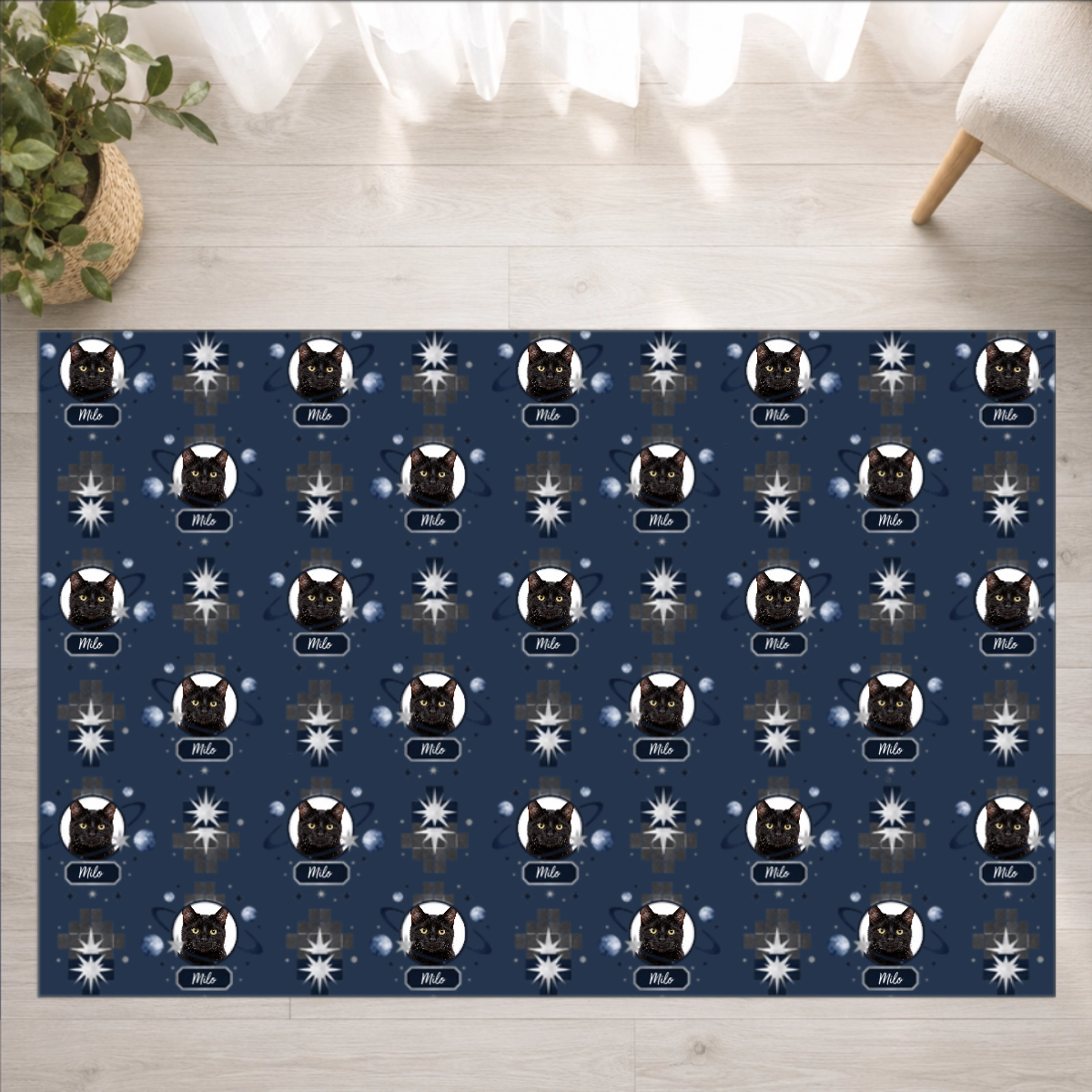 Celestial Grid & Orbit Personalized Cat Washable Rug