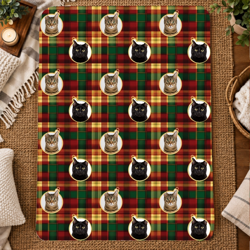 Candlelight Plaid Personalized Cat 60x80 Sherpa Blanket