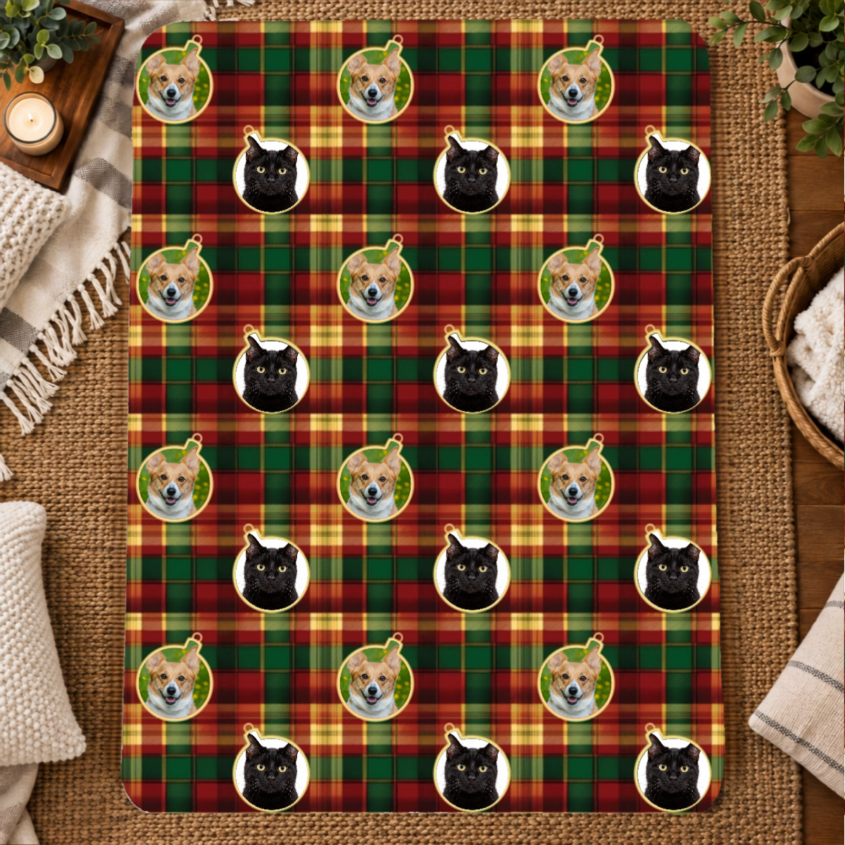 Candlelight Plaid Personalized Cat 60x80 Sherpa Blanket