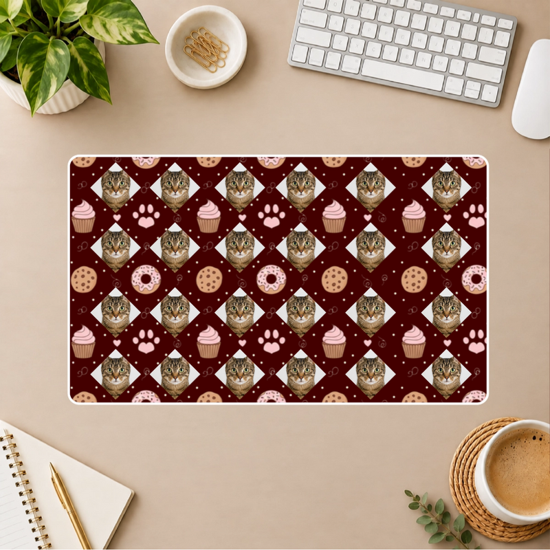 Paws & Pastry Personalized Cat White Stitched Desk Mat