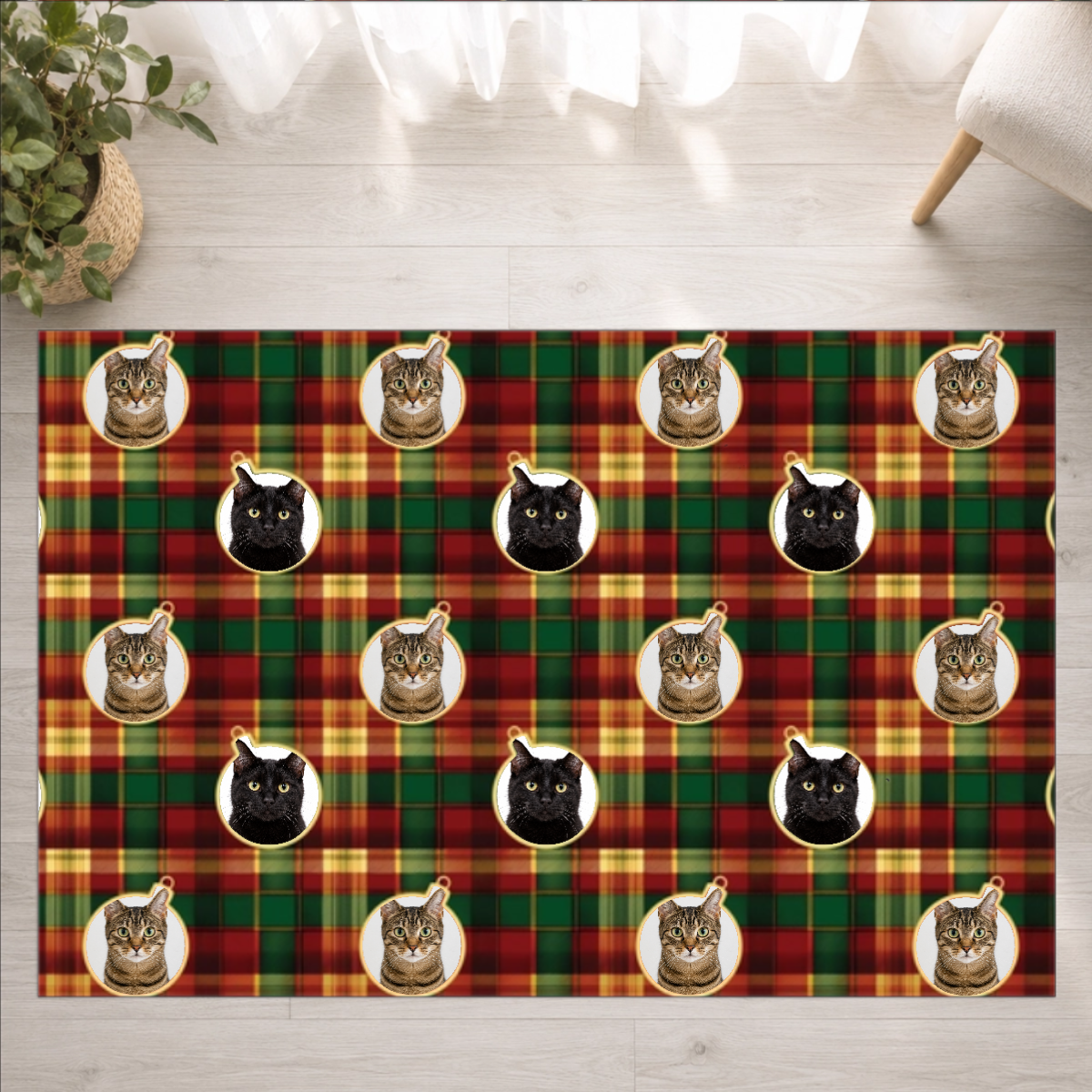 Candlelight Plaid Personalized Cat Washable Rug