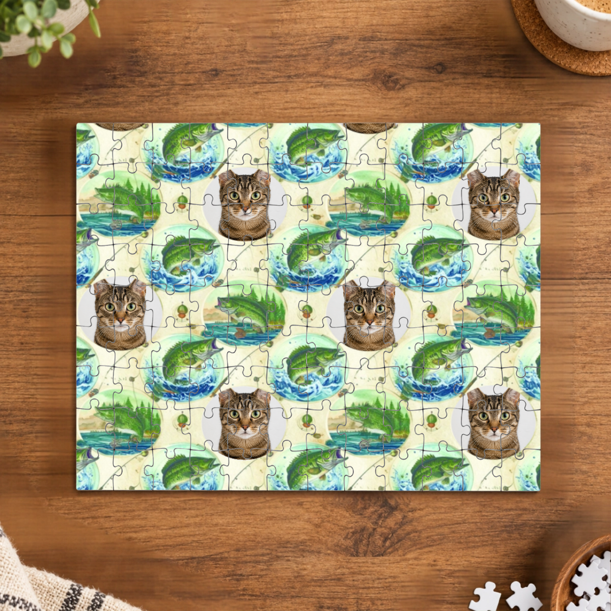 Fresh Water Action Personalized Cat Puzzle