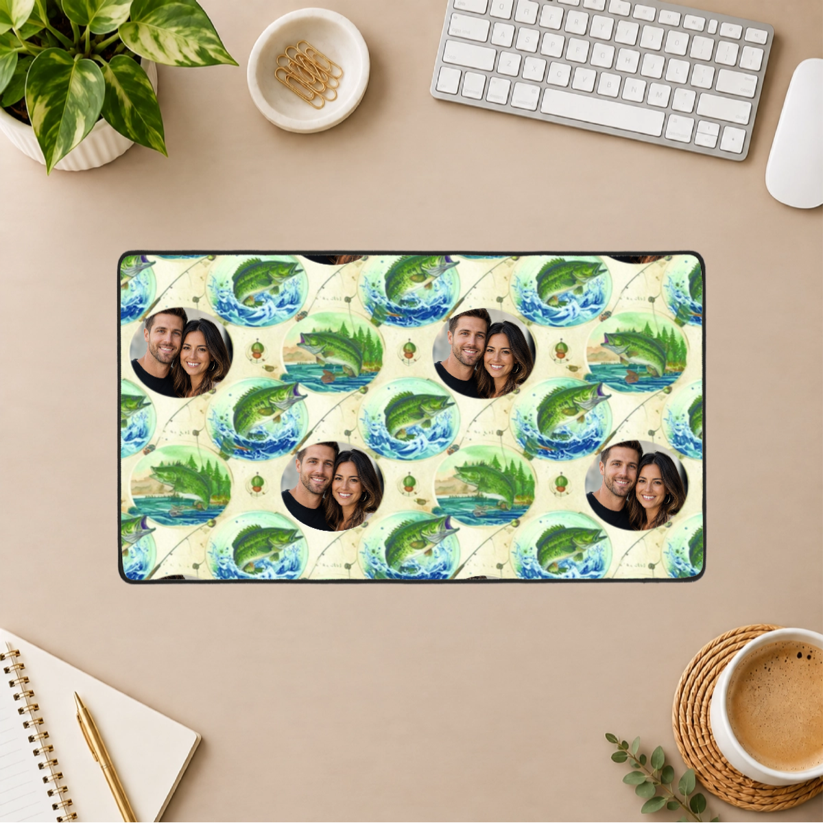 Fresh Water Action Personalized Couple Black Stitched Desk Mat