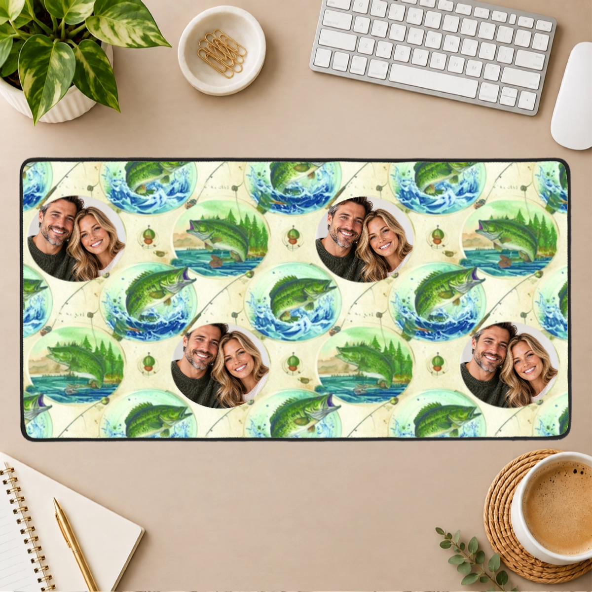 Fresh Water Action Personalized Couple Black Stitched Desk Mat
