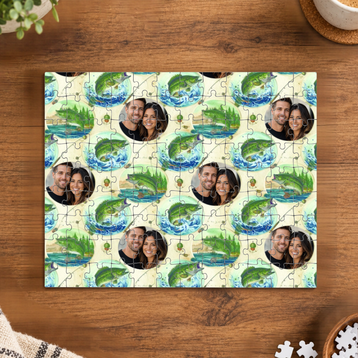 Fresh Water Action Personalized Couple Puzzle