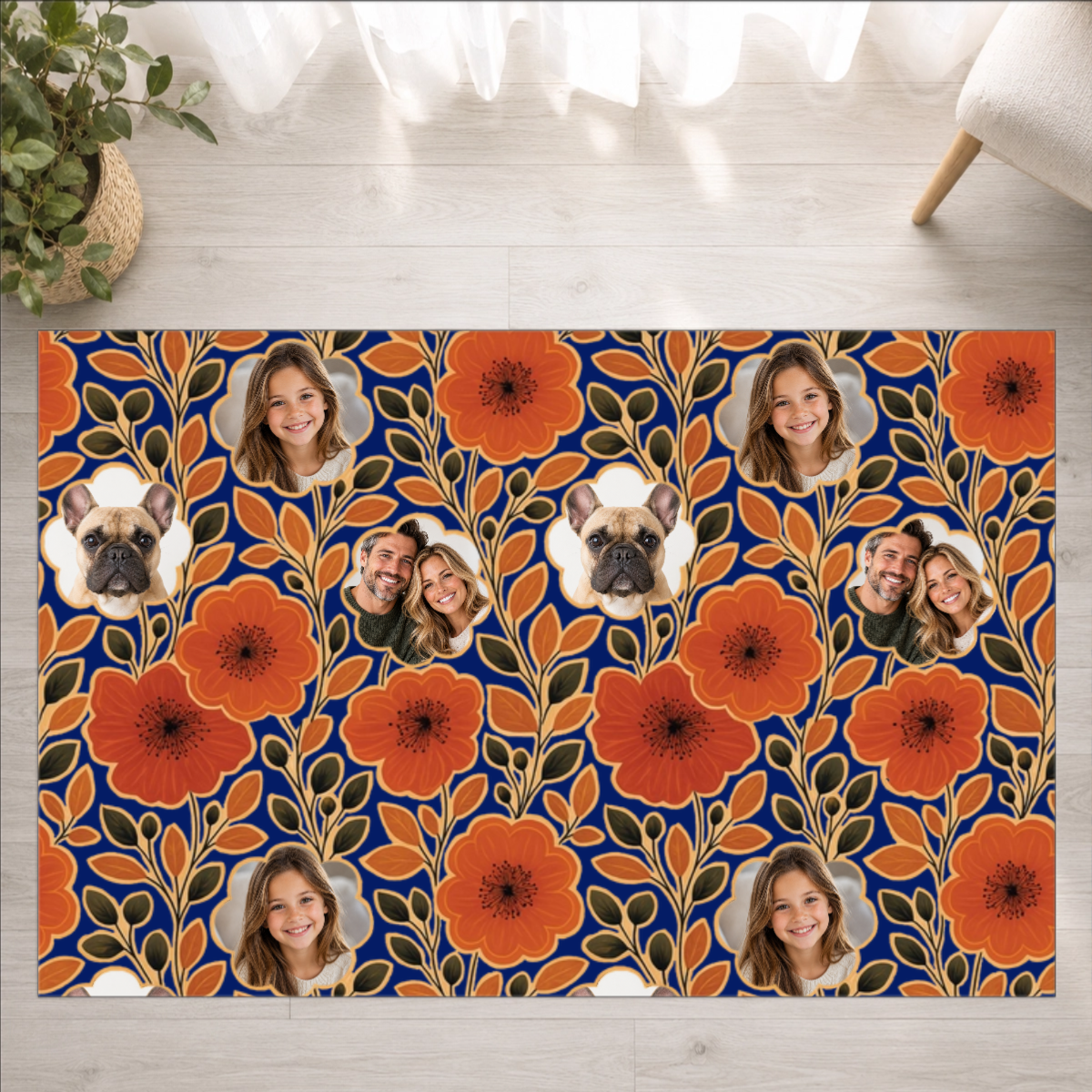 Amber Petal Radiance Personalized Couple Washable Rug