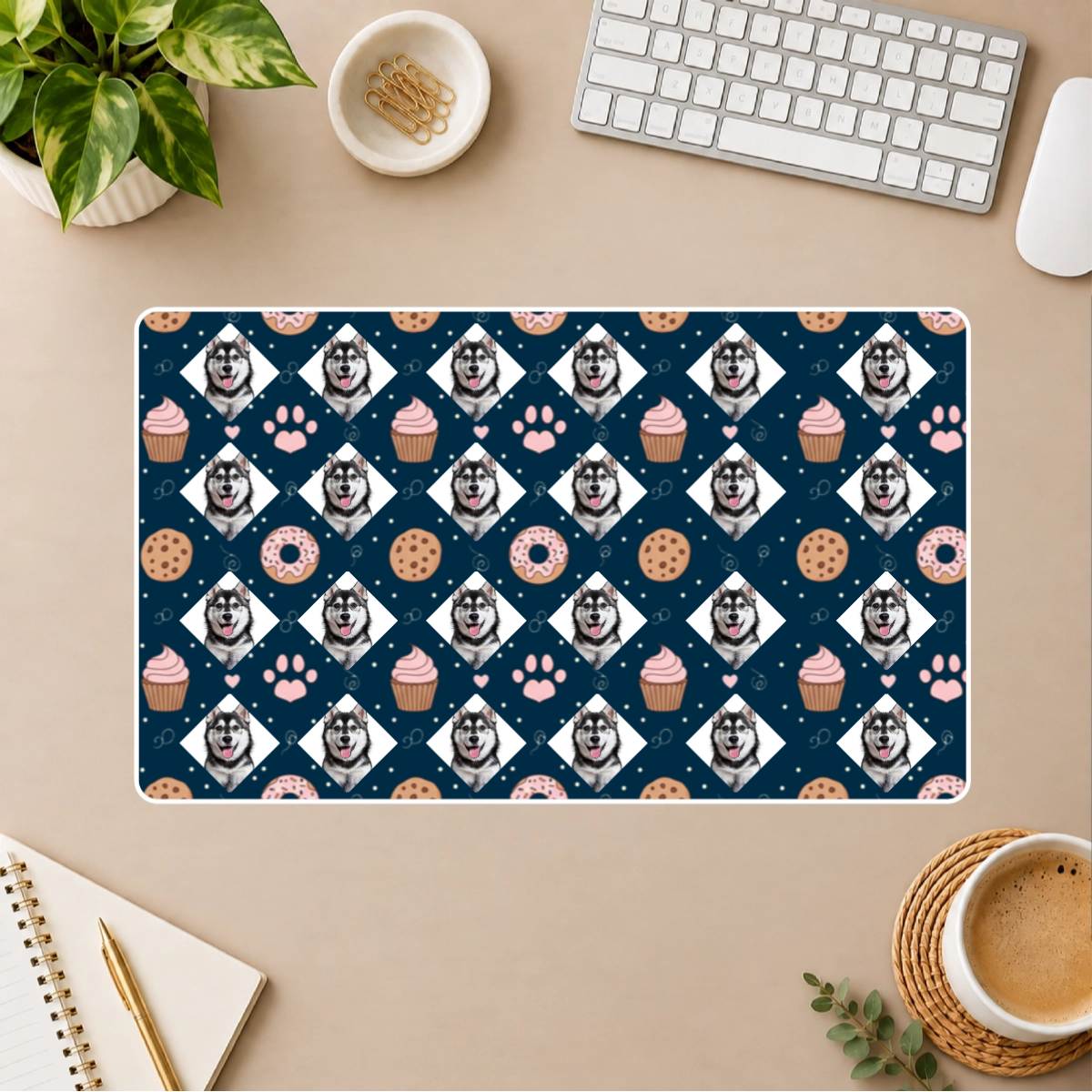 Paws & Pastry Personalized Dog White Stitched Desk Mat