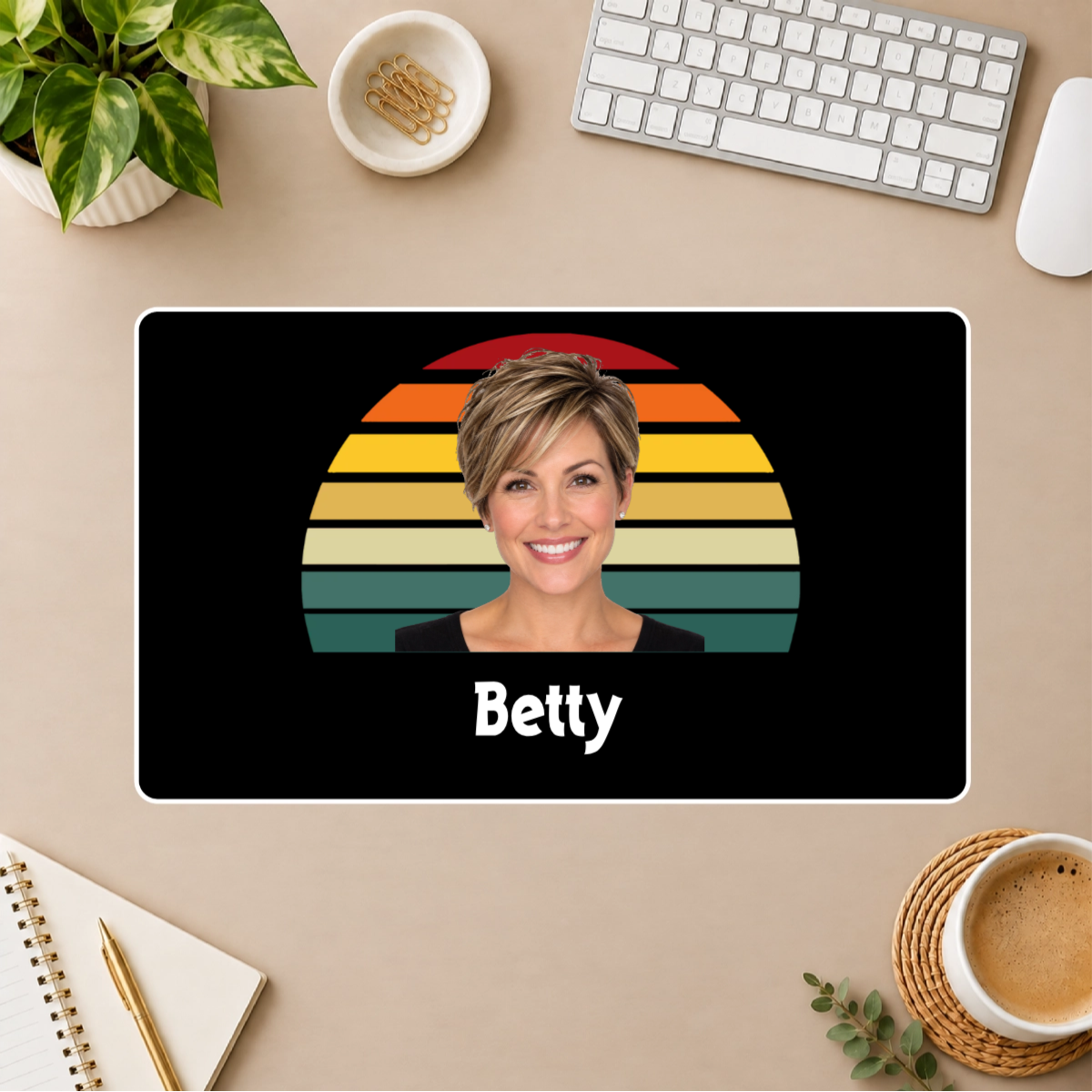 Happy Trails Personalized White Stitched Desk Mat