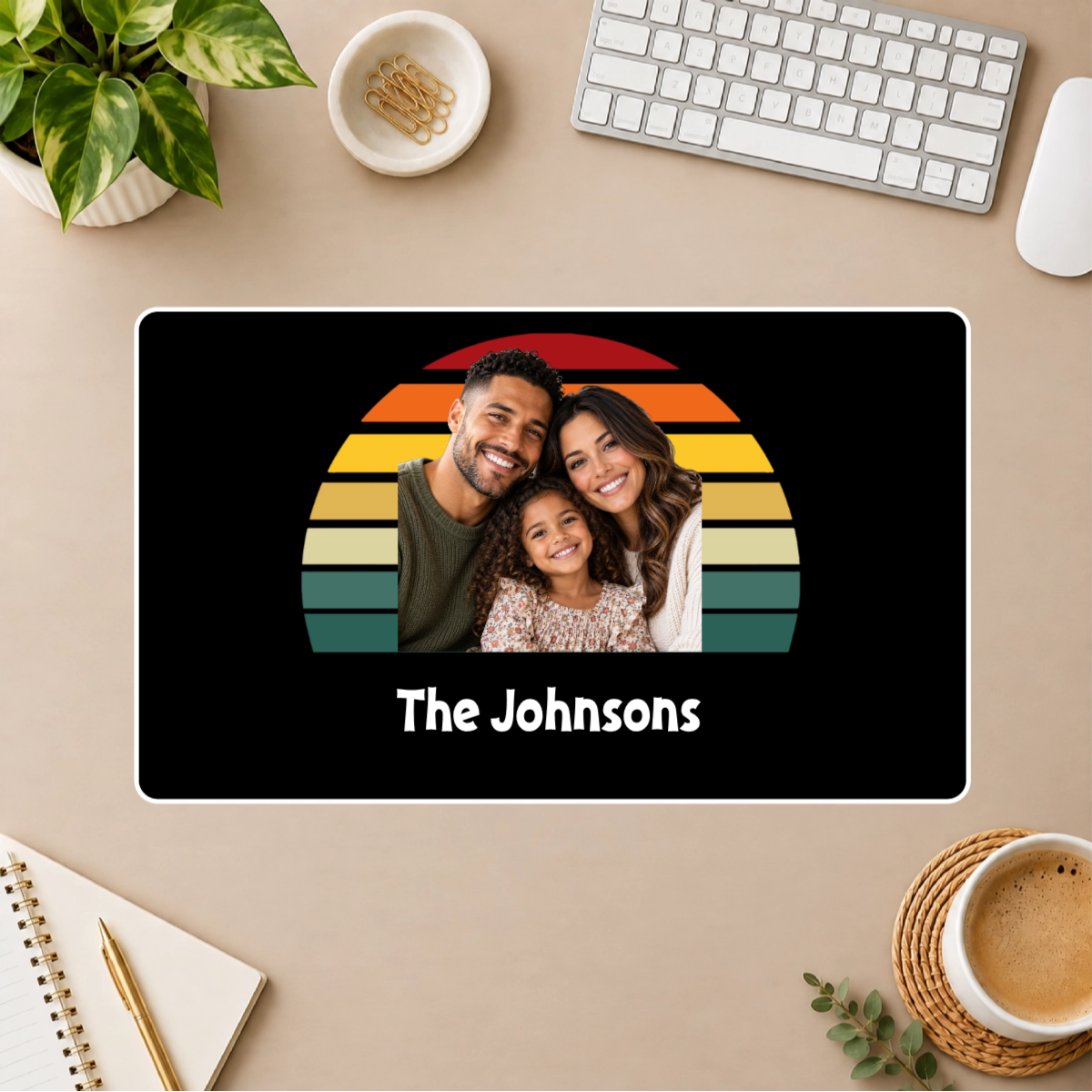 Happy Trails Personalized Family White Stitched Desk Mat