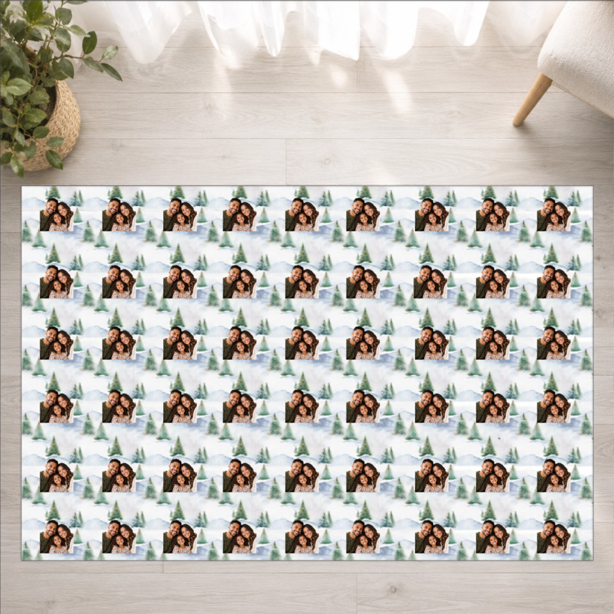 Snowy Evergreen Hills Personalized Family Washable Rug