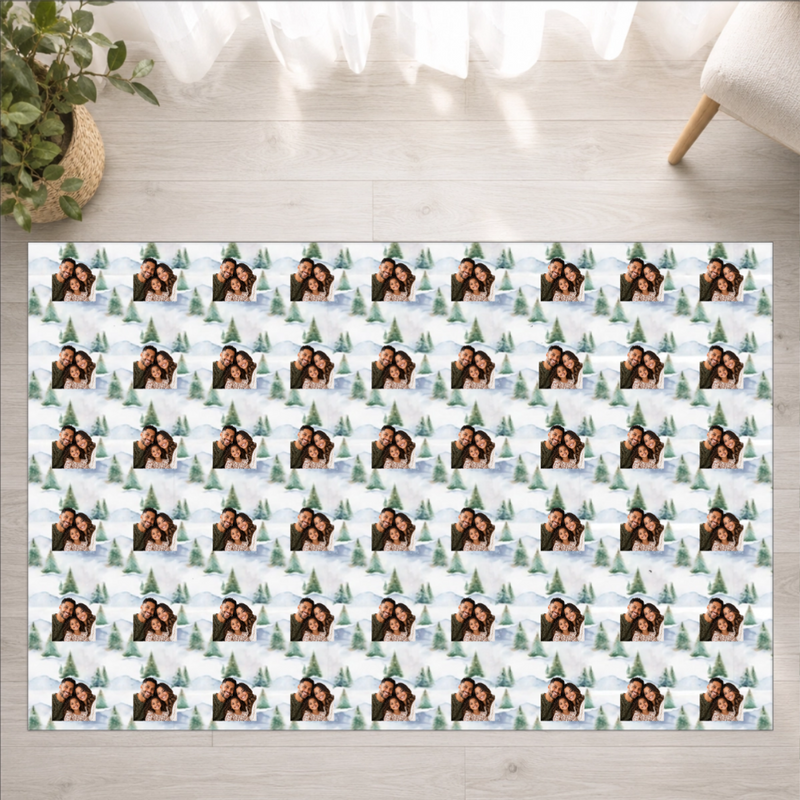 Snowy Evergreen Hills Personalized Family Washable Rug
