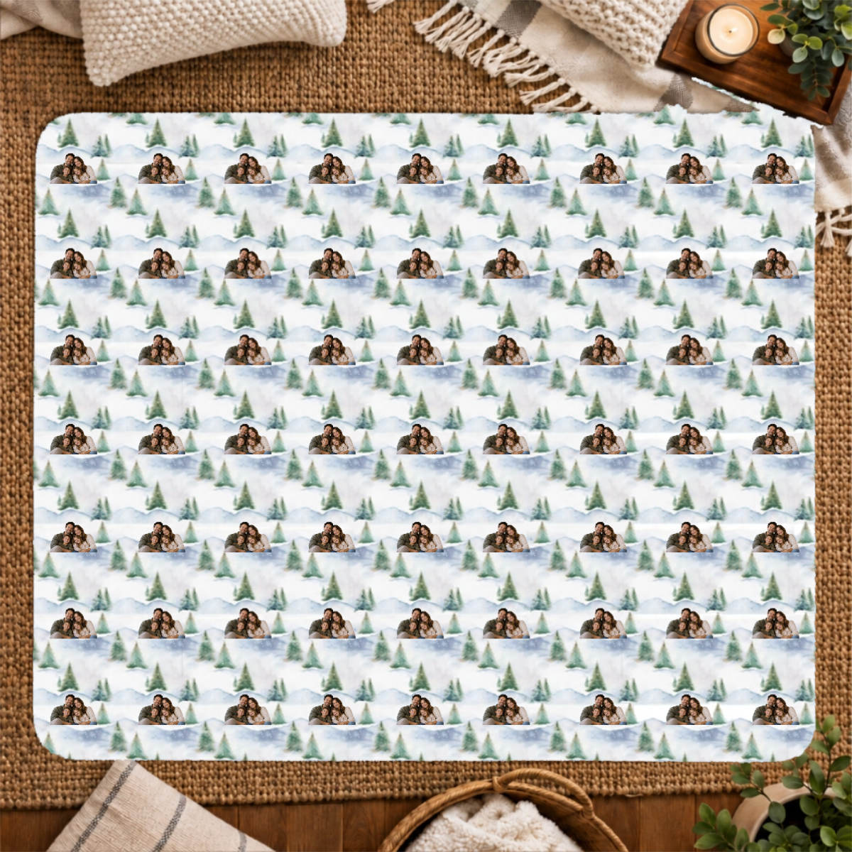 Snowy Evergreen Hills Personalized Family 50x60 Sherpa Blanket