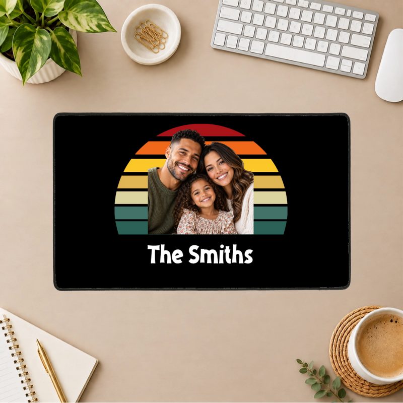 Happy Trails Personalized Family Black Stitched Desk Mat