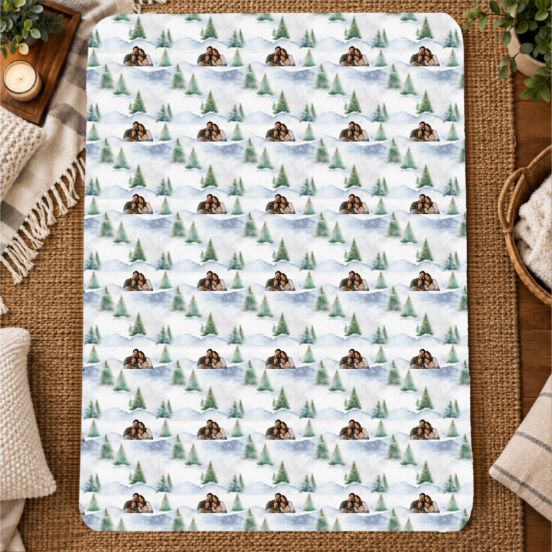 Snowy Evergreen Hills Personalized Family 60x80 Sherpa Blanket