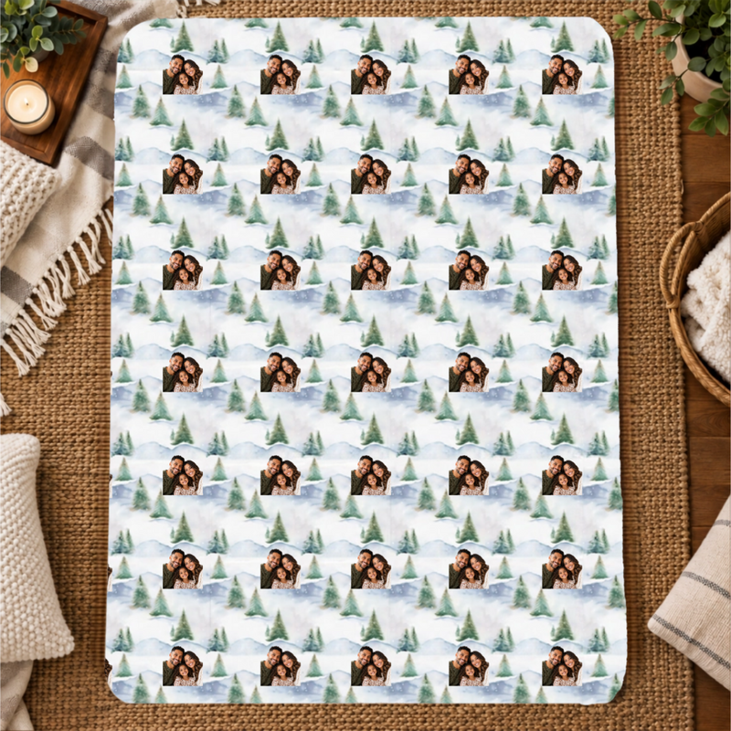 Snowy Evergreen Hills Personalized Family 60x80 Sherpa Blanket