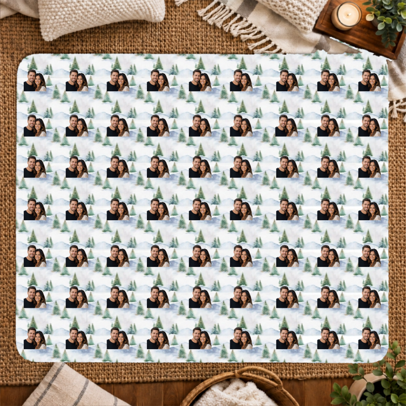 Snowy Evergreen Hills Personalized Couple 50x60 Sherpa Blanket
