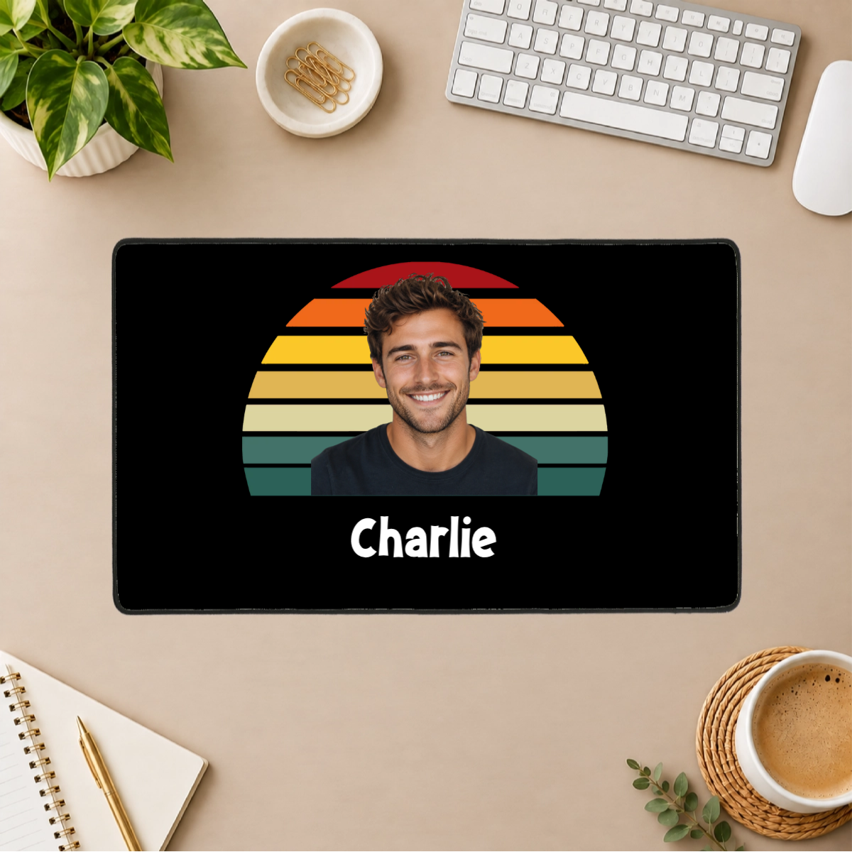 Happy Trails Personalized Black Stitched Desk Mat