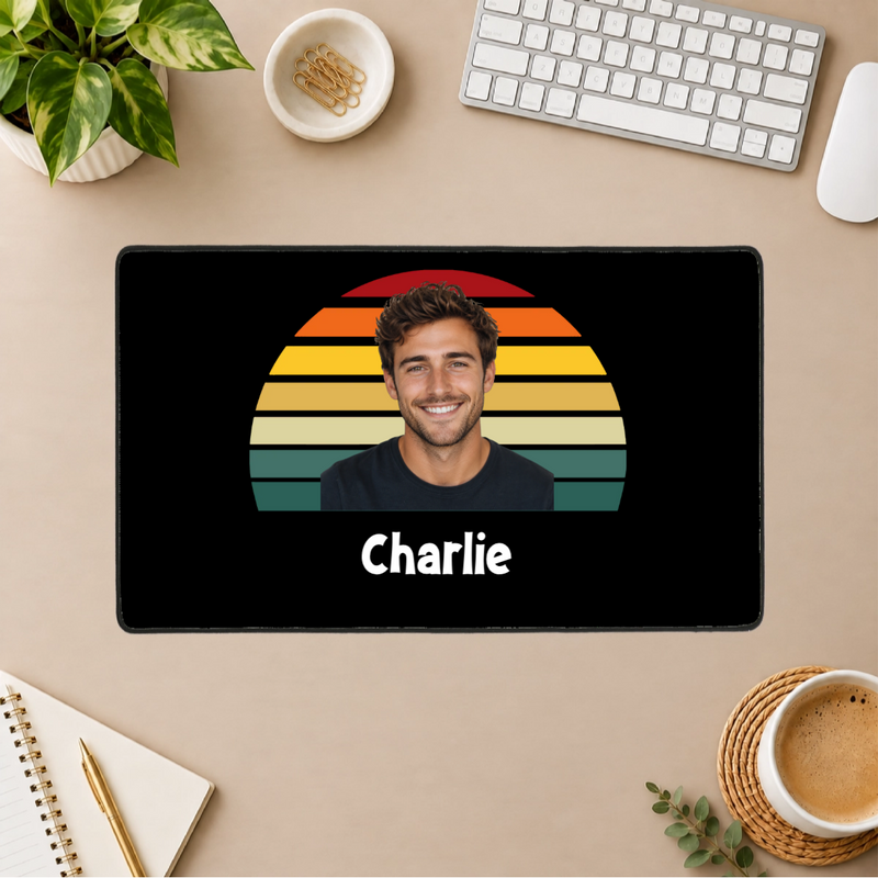 Happy Trails Personalized Black Stitched Desk Mat