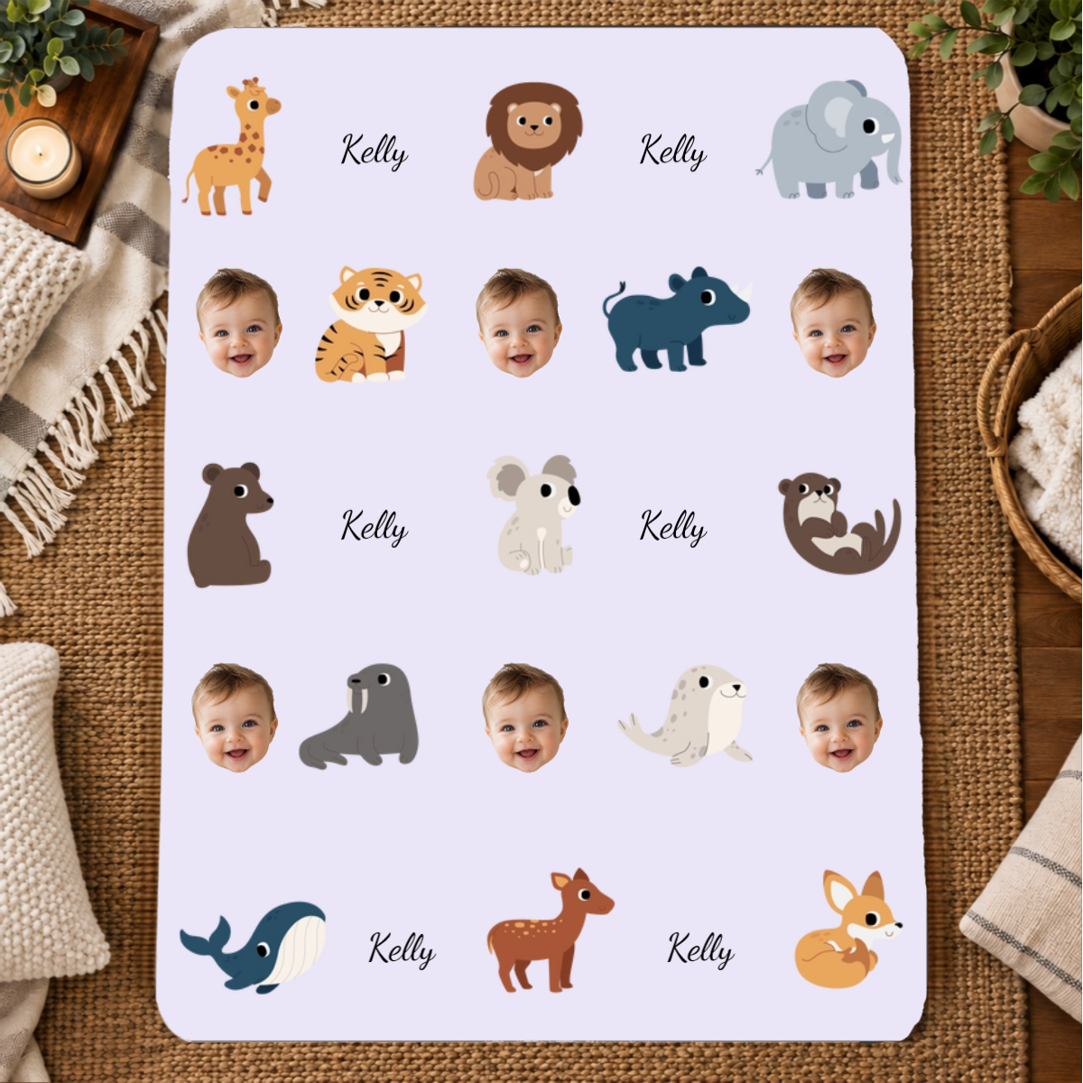 Little safari friends Personalized Kids 60x80 Sherpa Blanket