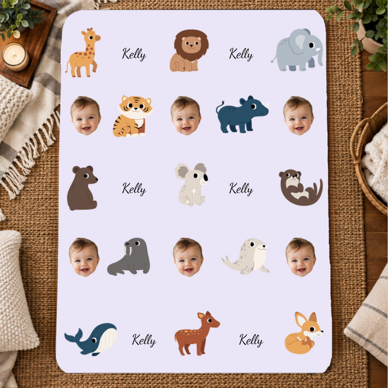 Little safari friends Personalized Kids 60x80 Sherpa Blanket
