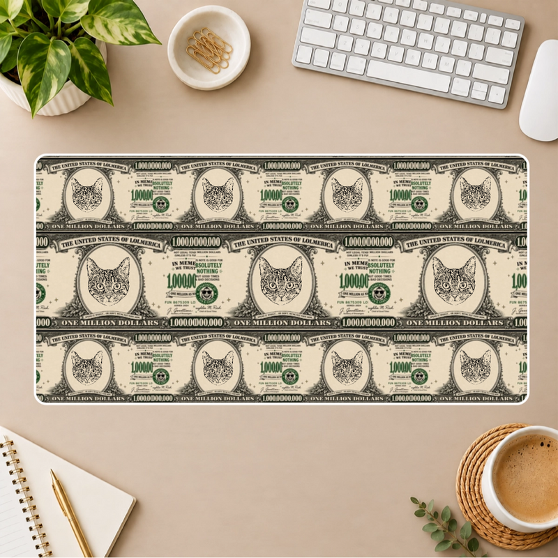 Worth A Million Bucks Personalized Cat White Stitched Desk Mat