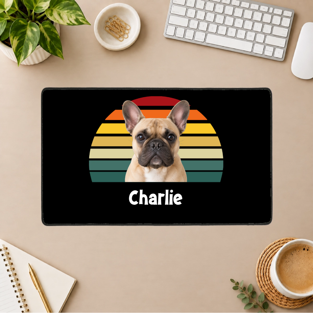 Happy Trails Personalized Dog Black Stitched Desk Mat