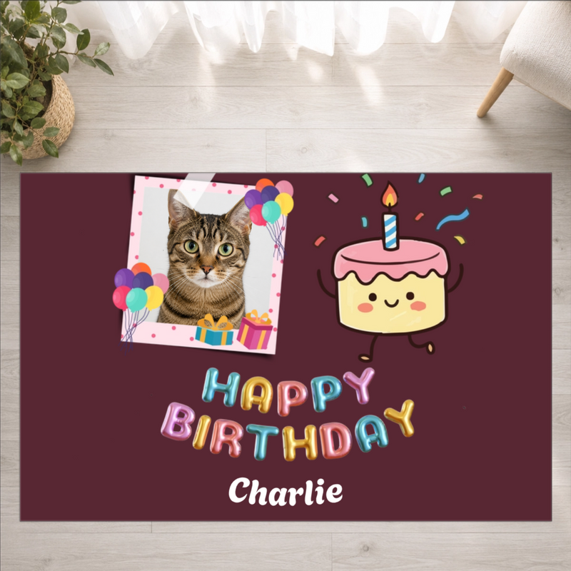 Birthday Wishes Personalized Cat Washable Rug