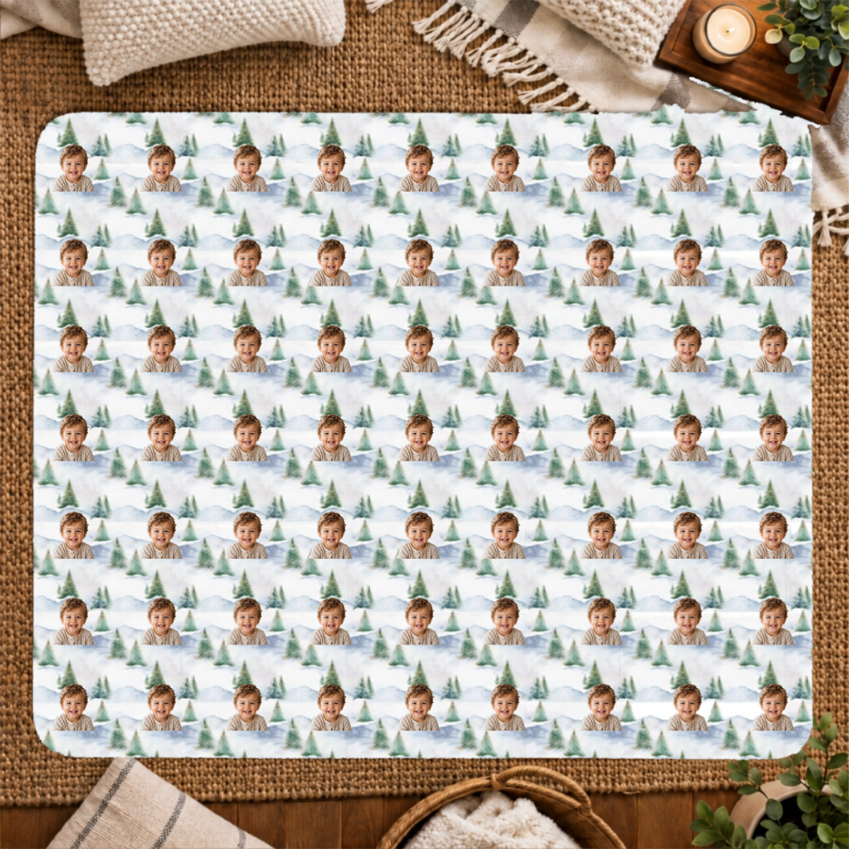 Snowy Evergreen Hills Personalized Kid 50x60 Sherpa Blanket