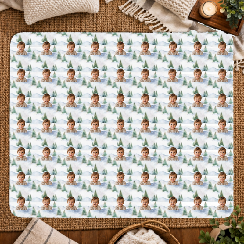 Snowy Evergreen Hills Personalized Kid 50x60 Sherpa Blanket