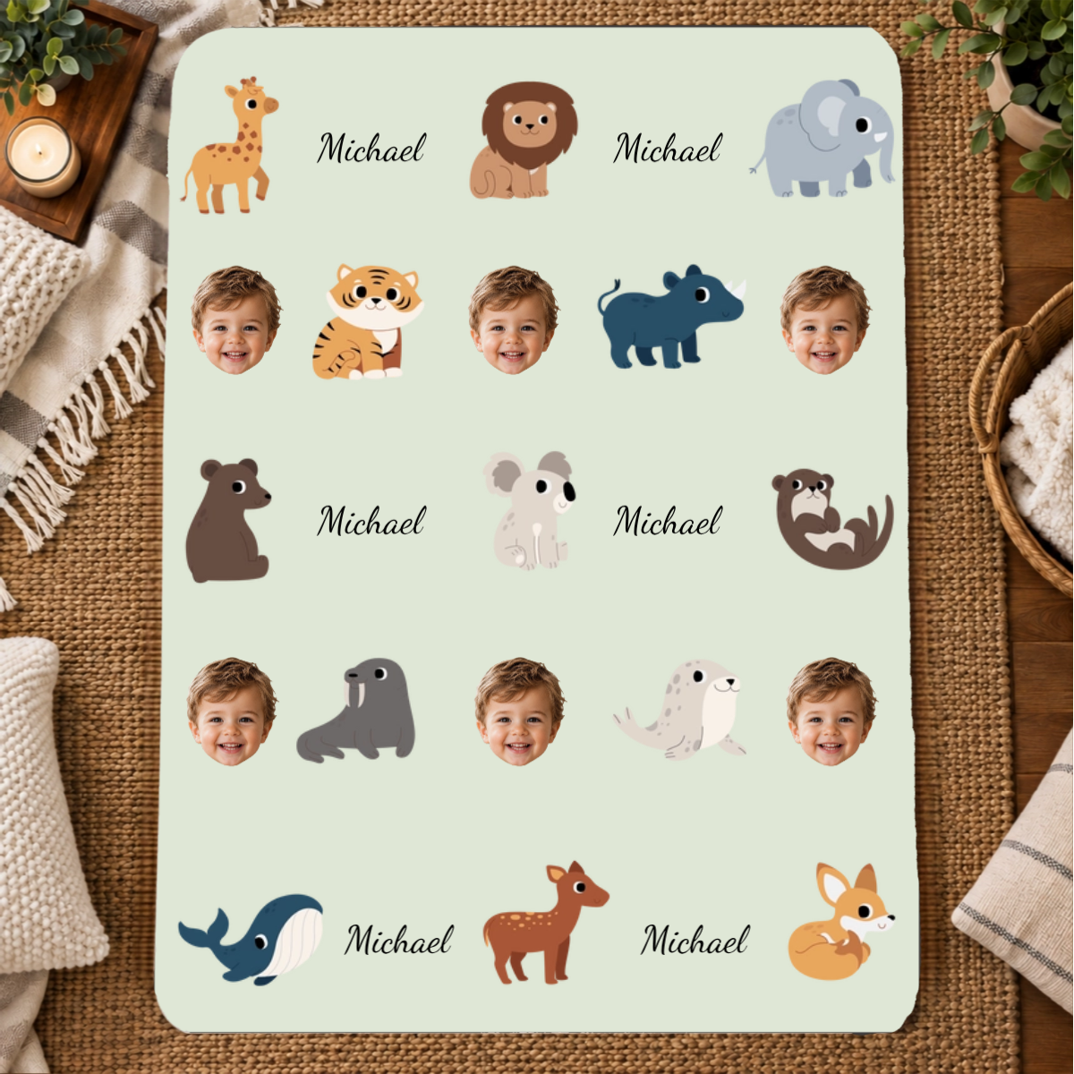 Little safari friends Personalized Kids 60x80 Sherpa Blanket