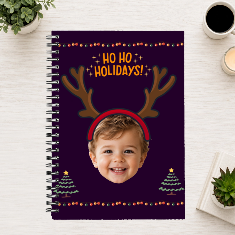Ho Ho Holidays Personalized Kids 6"x8" Spiral Bound Notebook