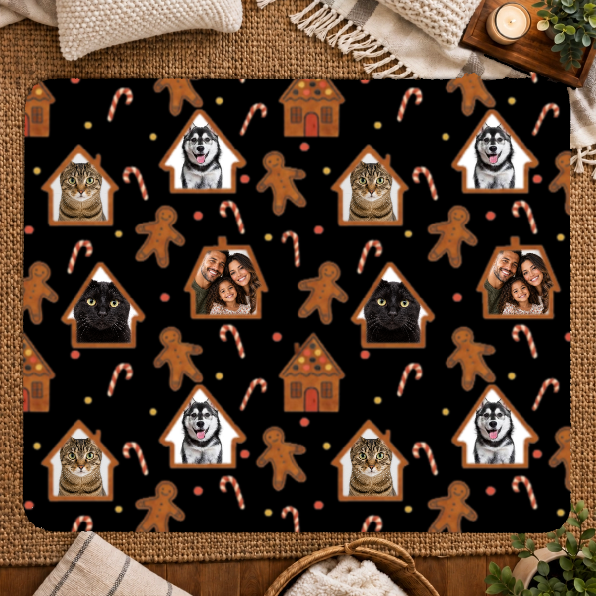 Gingerbread Lane Personalized Family 50x60 Sherpa Blanket