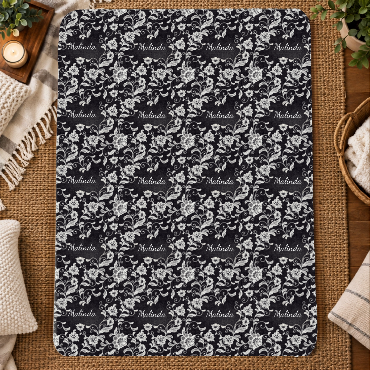 Ivory Lace Personalized 60x80 Sherpa Blanket
