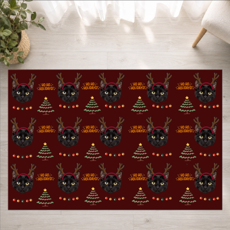 Ho Ho Holidays Personalized Cat Washable Rug