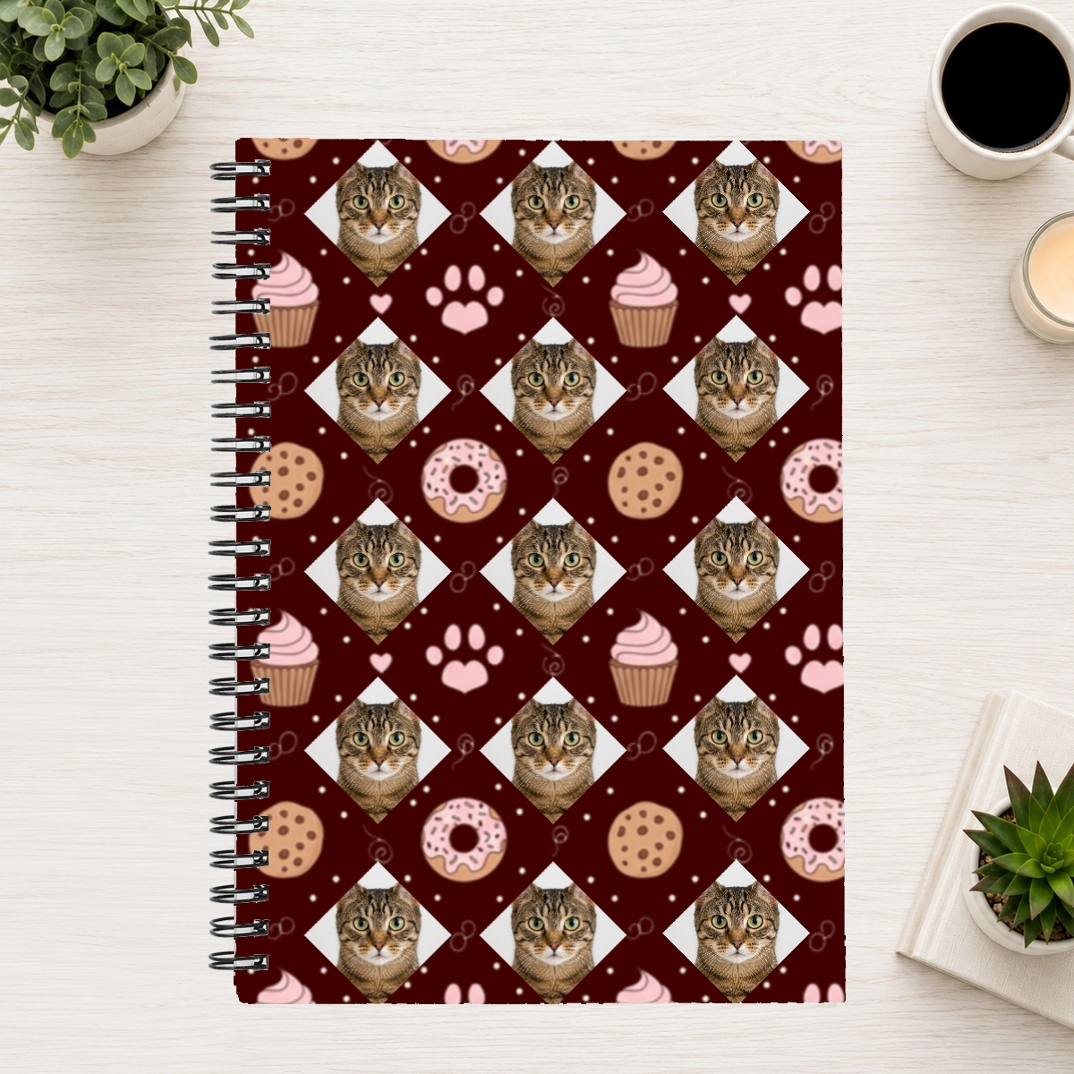 Paws & Pastry Personalized Cat 6"x8" Spiral Bound Notebook
