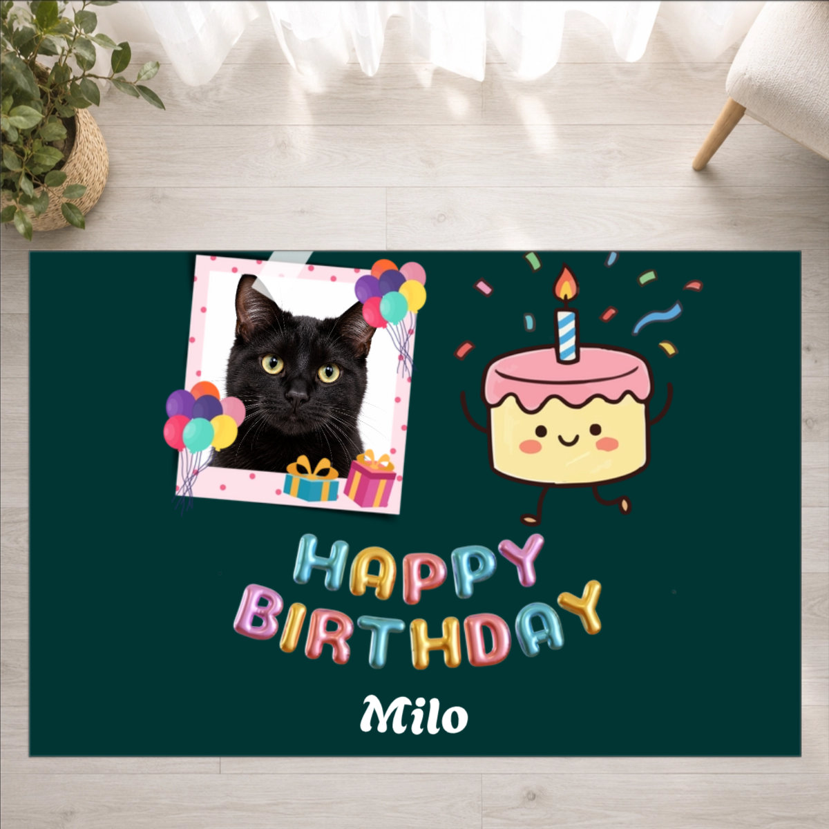 Birthday Wishes Personalized Cat Washable Rug