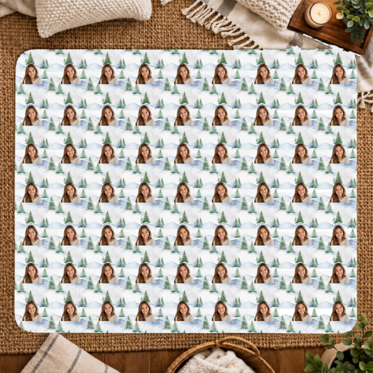 Snowy Evergreen Hills Personalized Kid 50x60 Sherpa Blanket