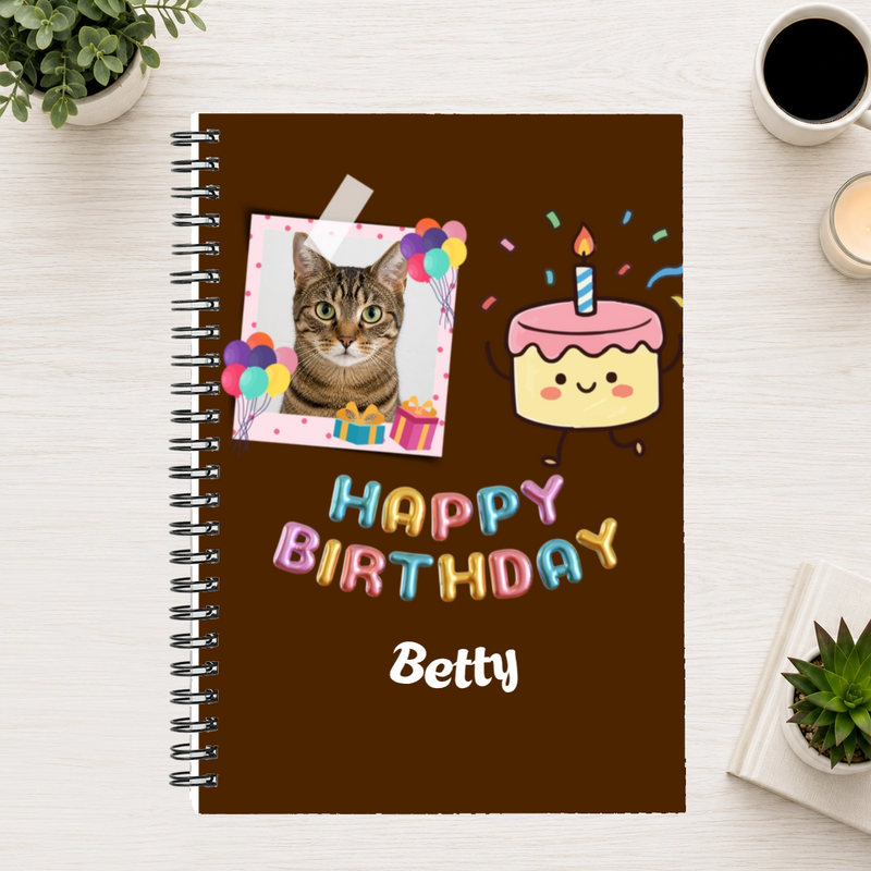 Birthday Wishes Personalized Cat 6"x8" Spiral Bound Notebook