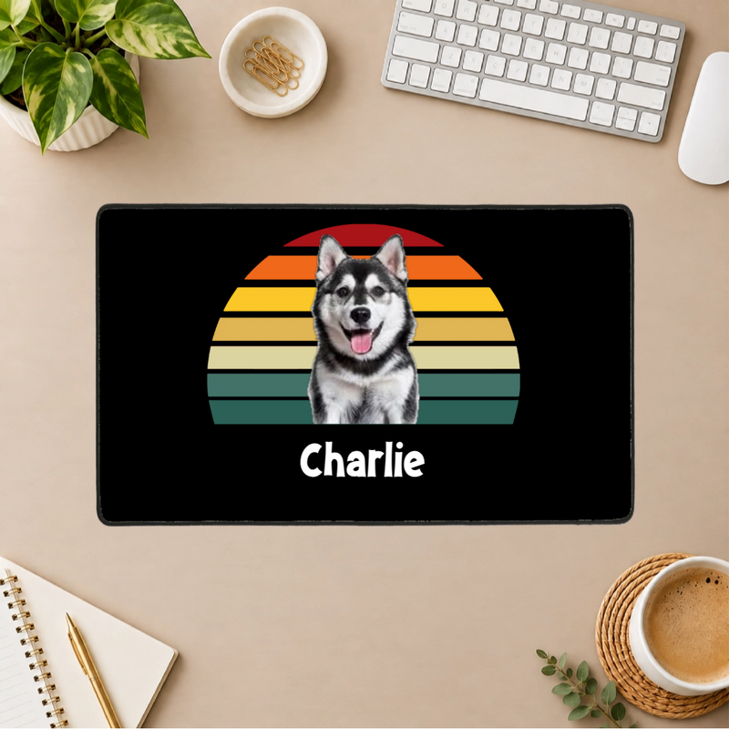 Happy Trails Personalized Dog Black Stitched Desk Mat
