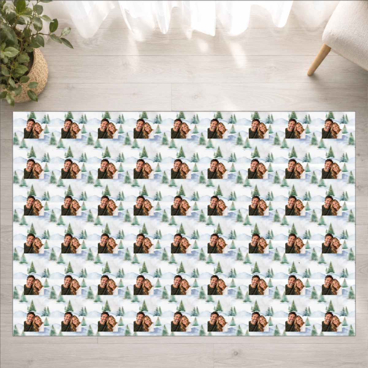 Snowy Evergreen Hills Personalized Couple Washable Rug