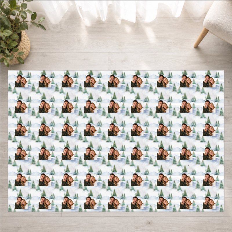 Snowy Evergreen Hills Personalized Couple Washable Rug