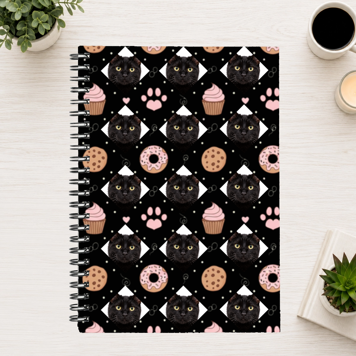 Paws & Pastry Personalized Cat 6"x8" Spiral Bound Notebook